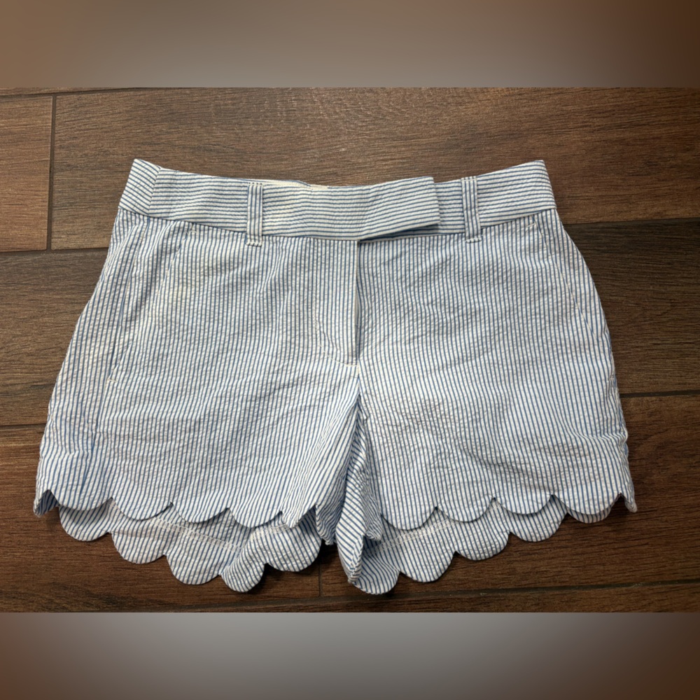 J. Crew Blue & White Striped Scallop-Hem Shorts